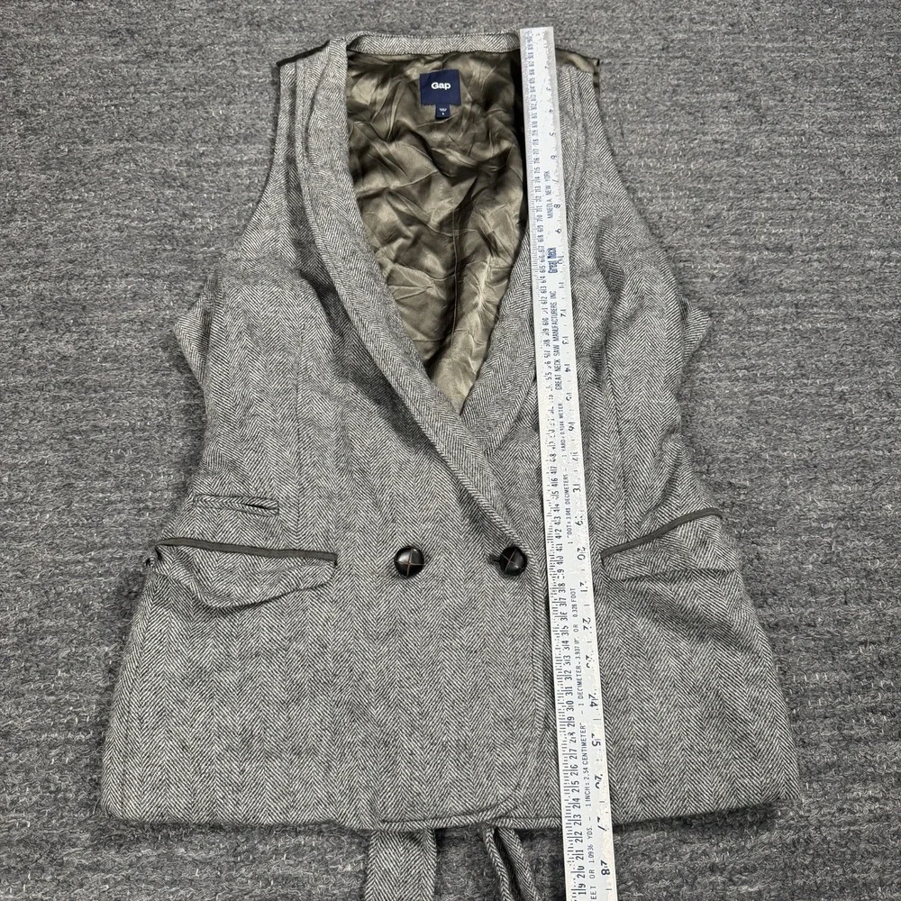 Gap Vest Women Large Brown Herringbone Double Breasted Wool Blend Y2K Waist Coat
